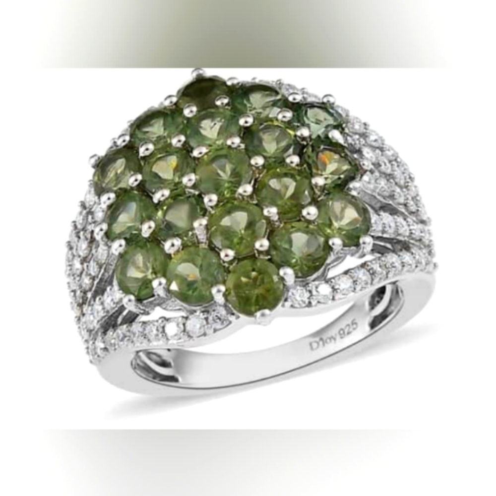 Gorgeous Green and Moissanite ring